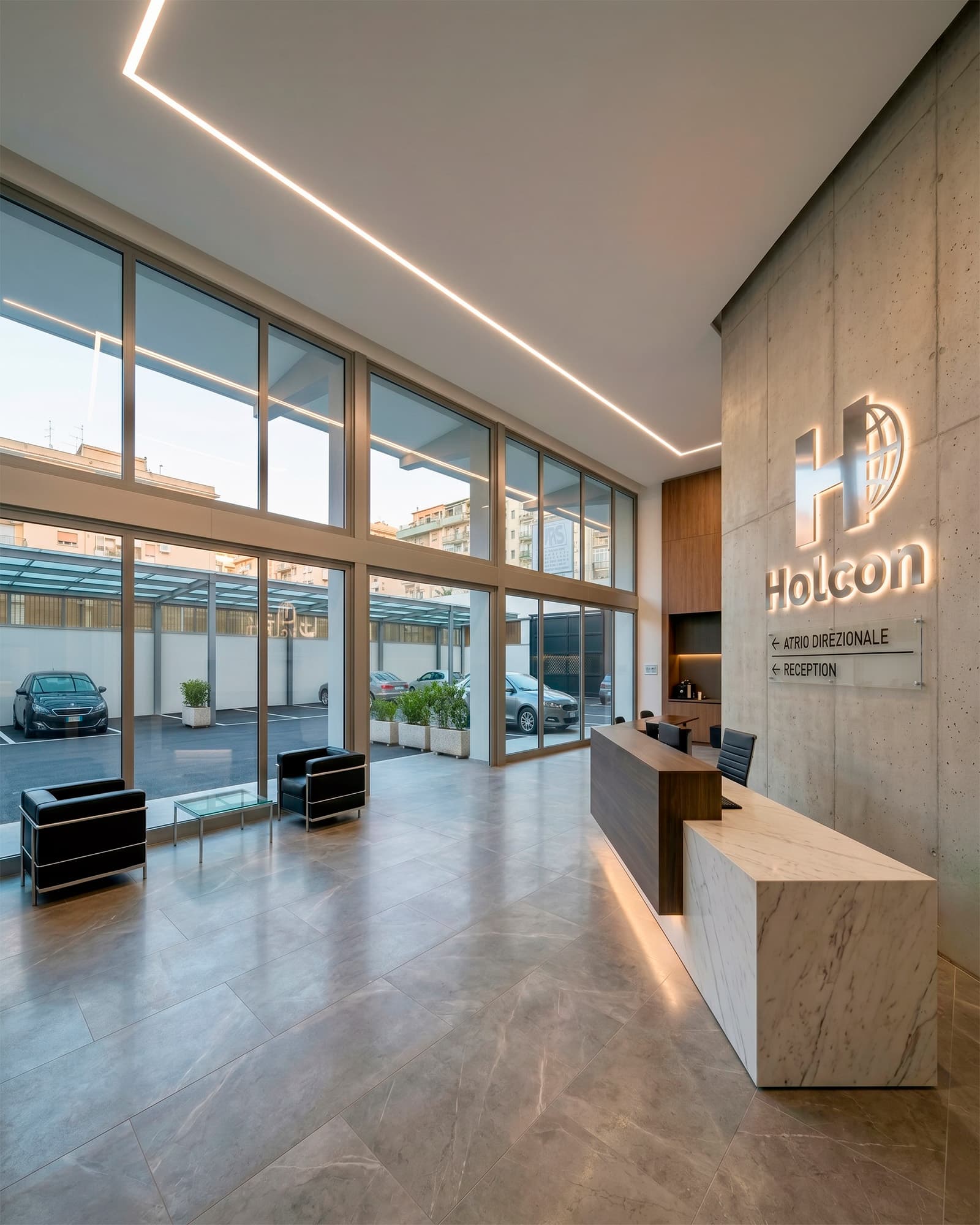 Vista architettonica della nuova sede direzionale Holcon